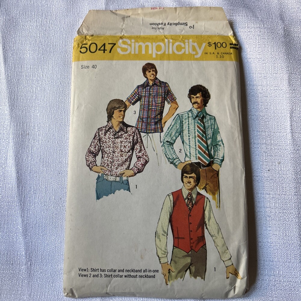 Vtg Simplicity Pattern 6247 Size 15 1/2 Men's Shirt